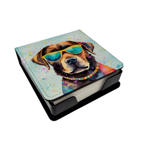 Caroline's Treasures Chocolate Labrador Hippie Dawg PU Leather Note Paper Holder with Artist-Designed Cover, Desk Accessory, Office Gift