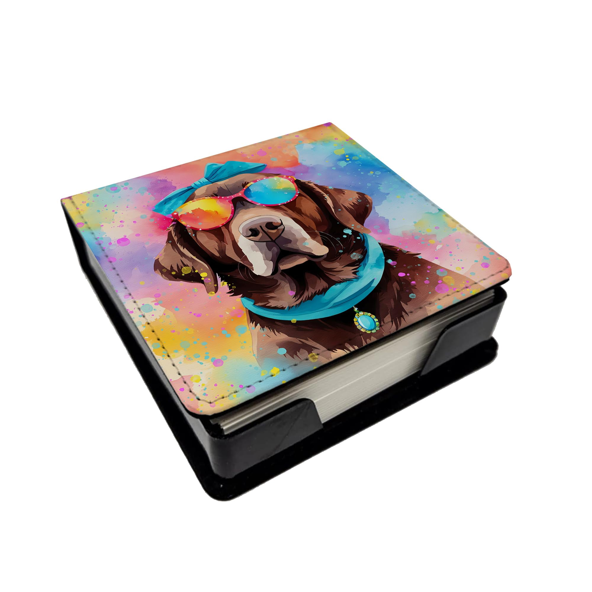 Caroline's Treasures Chocolate Labrador Hippie Dawg PU Leather Note Paper Holder with Artist-Designed Cover, Desk Accessory, Office Gift