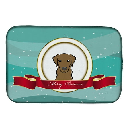 Chocolate Labrador Merry Christmas Dish Drying Mat