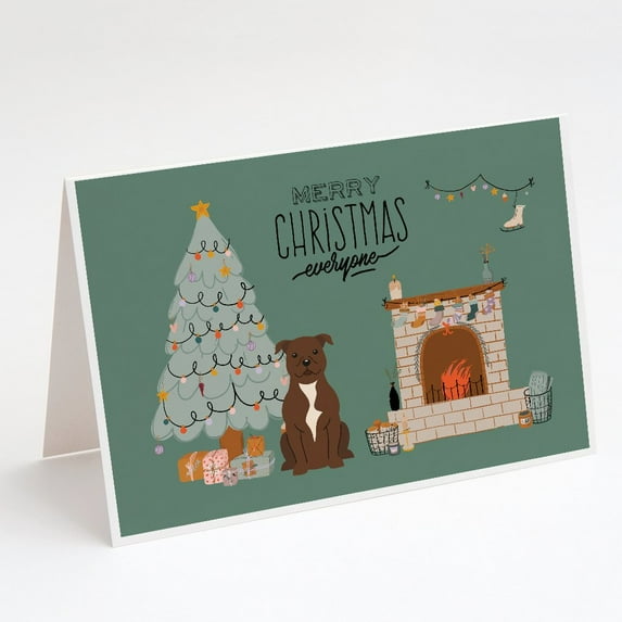 Chocolate Staffordshire Bull Terrier Christmas Everyone Greeting Cards and Envelopes Pack of 8