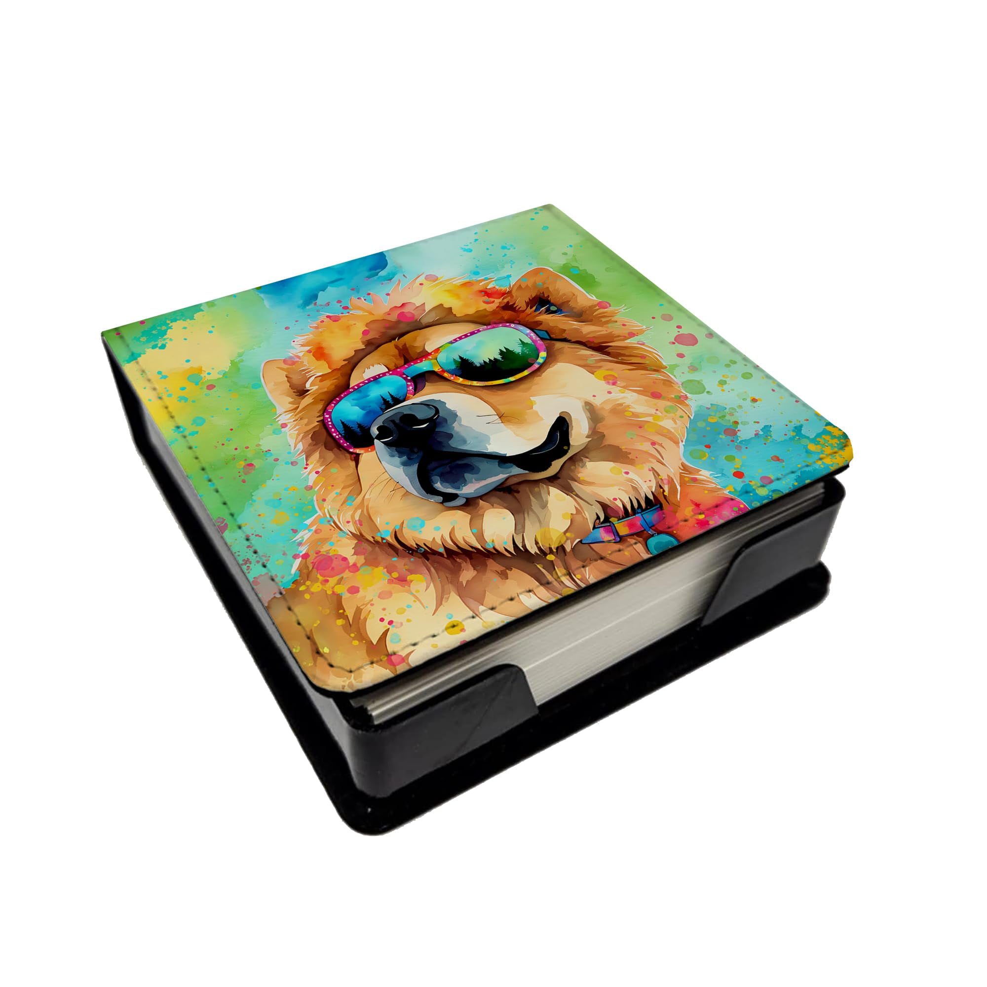 Caroline's Treasures Chow Chow Hippie Dawg PU Leather Note Paper Holder with Artist-Designed Cover, Desk Accessory, Office Gift