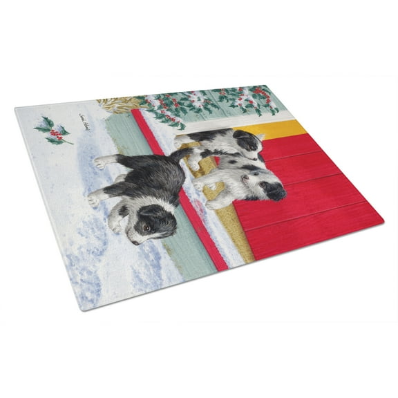 Caroline's Treasures Christmas Border Collie Pups Glass Cutting Board Large