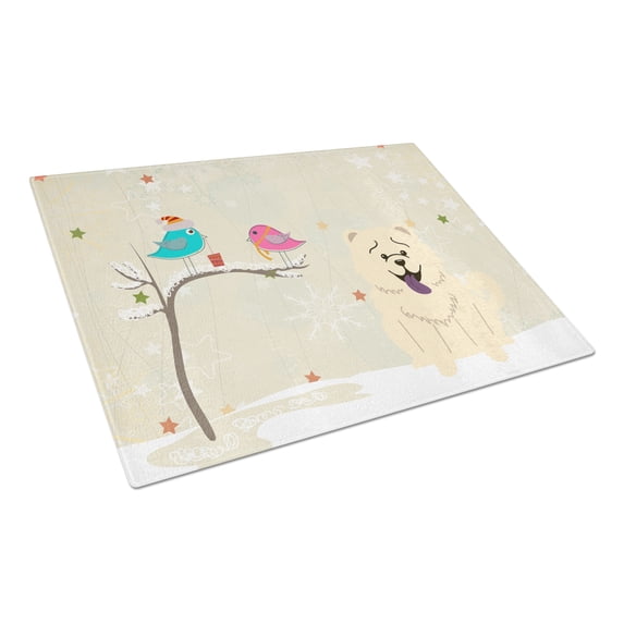 Caroline's Treasures Christmas Presents between Friends Chow Chow White Glass Cutting Board Large