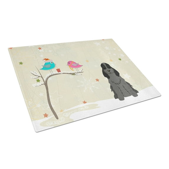 Caroline's Treasures Christmas Presents between Friends Cocker Spaniel Black Glass Cutting Board Large