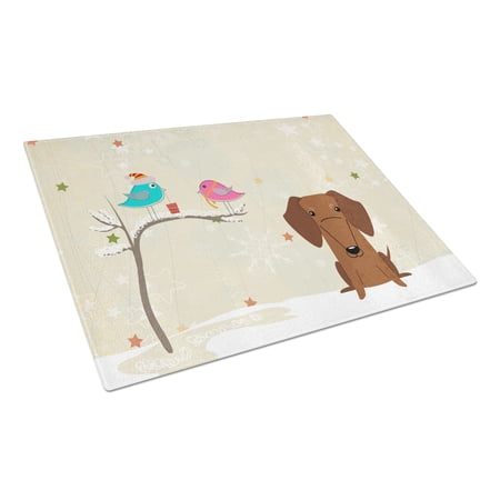 Caroline's Treasures Christmas Presents between Friends Dachshund Red Brown Glass Cutting Board Large