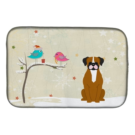 Caroline's Treasures Christmas Presents between Friends Flashy Fawn Boxer Dish Drying Mat