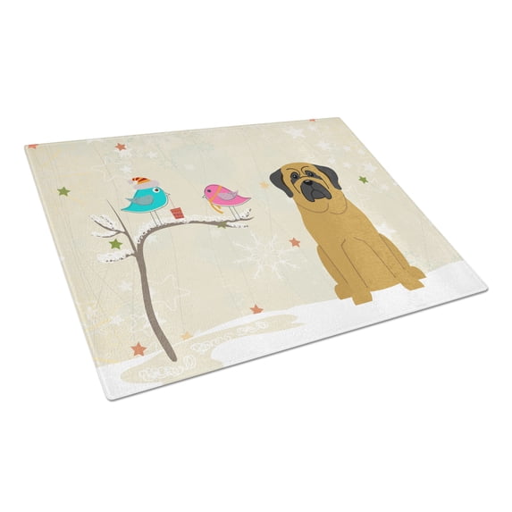 Caroline's Treasures Christmas Presents between Friends Mastiff Glass Cutting Board Large