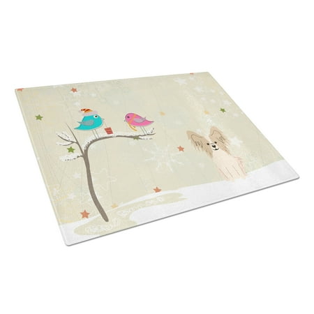 Caroline's Treasures Christmas Presents between Friends Papillon Sable White Glass Cutting Board Large