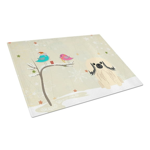 Caroline's Treasures Christmas Presents between Friends Pekingnese Cream Glass Cutting Board Large