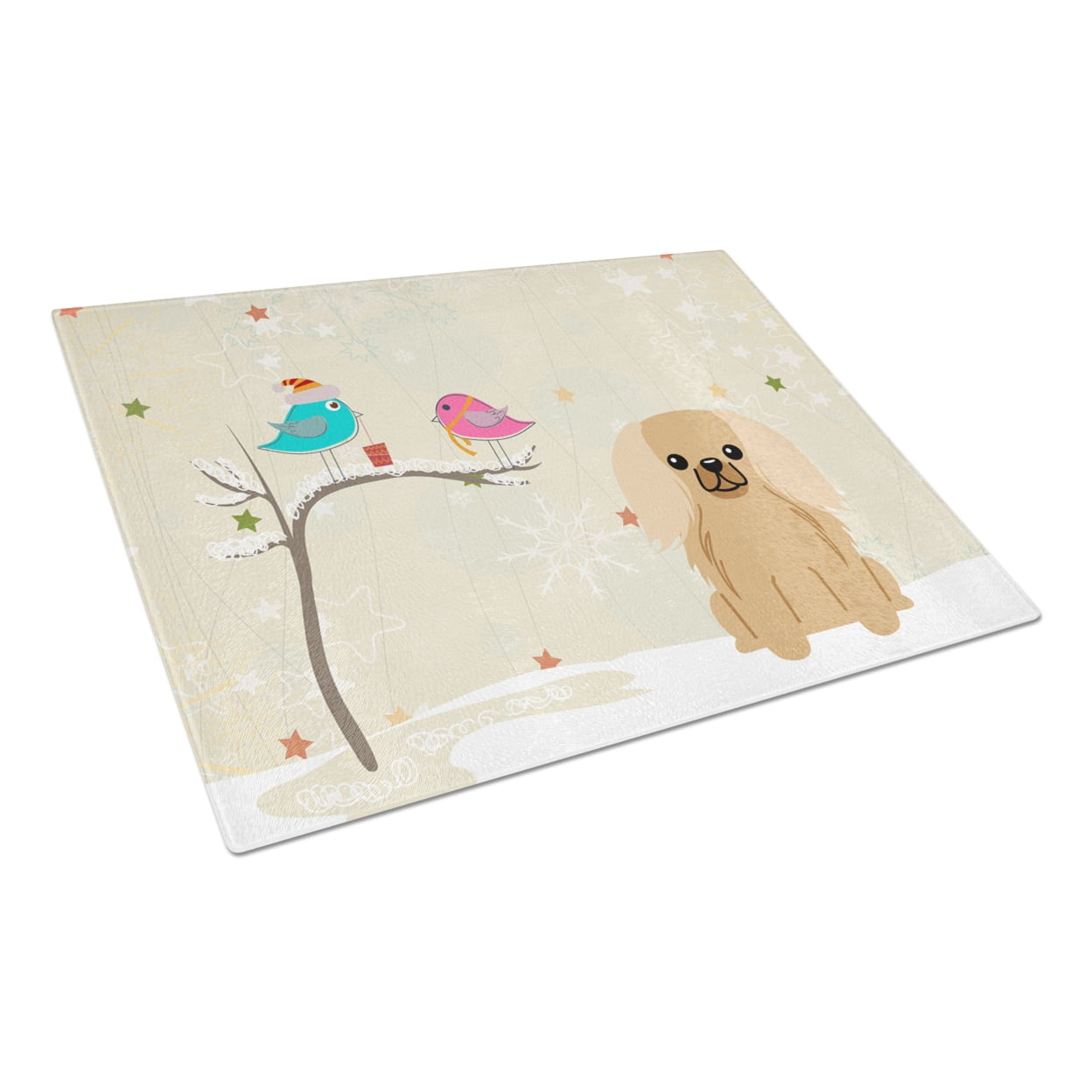 Caroline's Treasures Christmas Presents between Friends Pekingnese Fawn Sable Glass Cutting Board Large