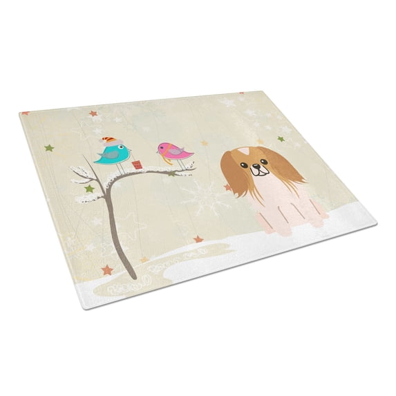Caroline's Treasures Christmas Presents between Friends Pekingnese Red White Glass Cutting Board Large