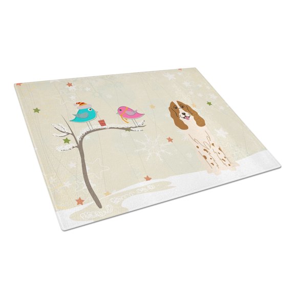 Caroline's Treasures Christmas Presents between Friends Russian Spaniel Glass Cutting Board Large