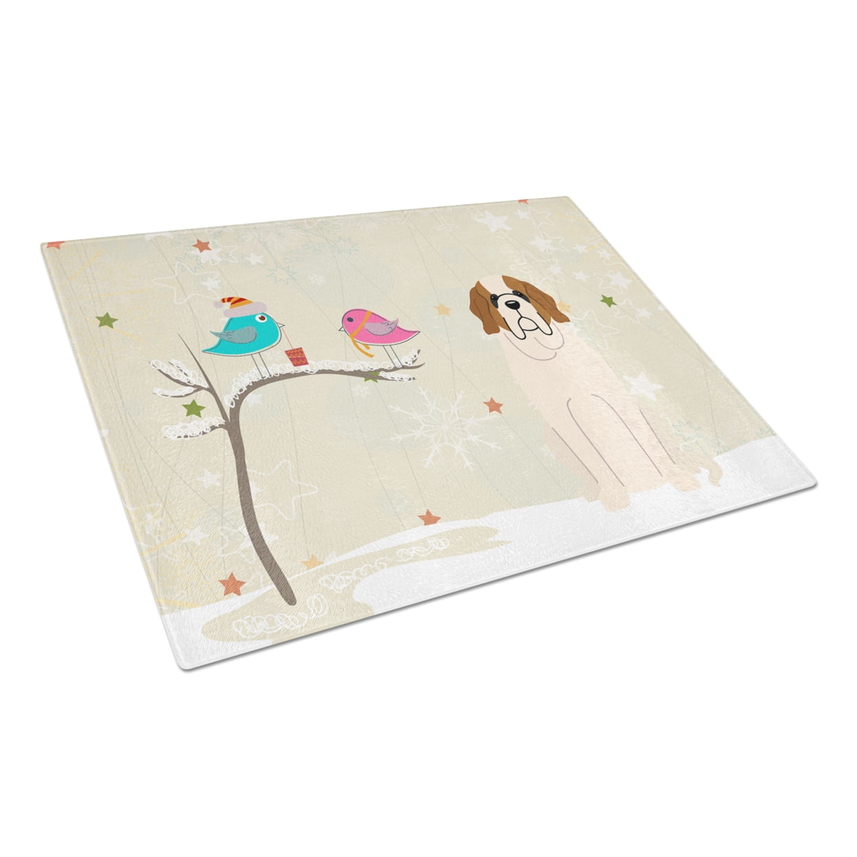 Caroline's Treasures Christmas Presents between Friends Saint Bernard Glass Cutting Board Large
