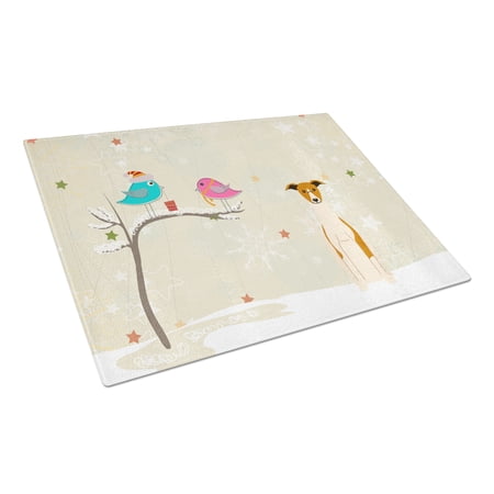 Caroline's Treasures Christmas Presents between Friends Whippet Glass Cutting Board Large