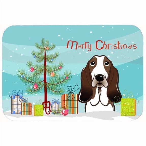 caroline's treasures bb1615cmt christmas tree and basset hound kitchen or bath mat, 20 by 30", multicolor