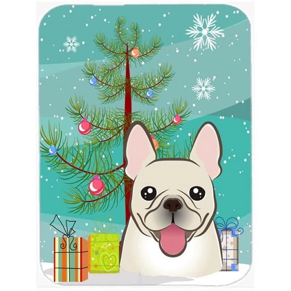 Caroline's Treasures Christmas Tree and French Bulldog Glass Cutting Board Large