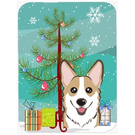 Caroline's Treasures Christmas Tree and Sable Corgi Glass Cutting Board Large