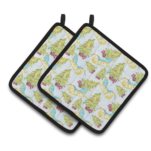Caroline's Treasures Christmas Tree and Sleigh Pair of Pot Holders