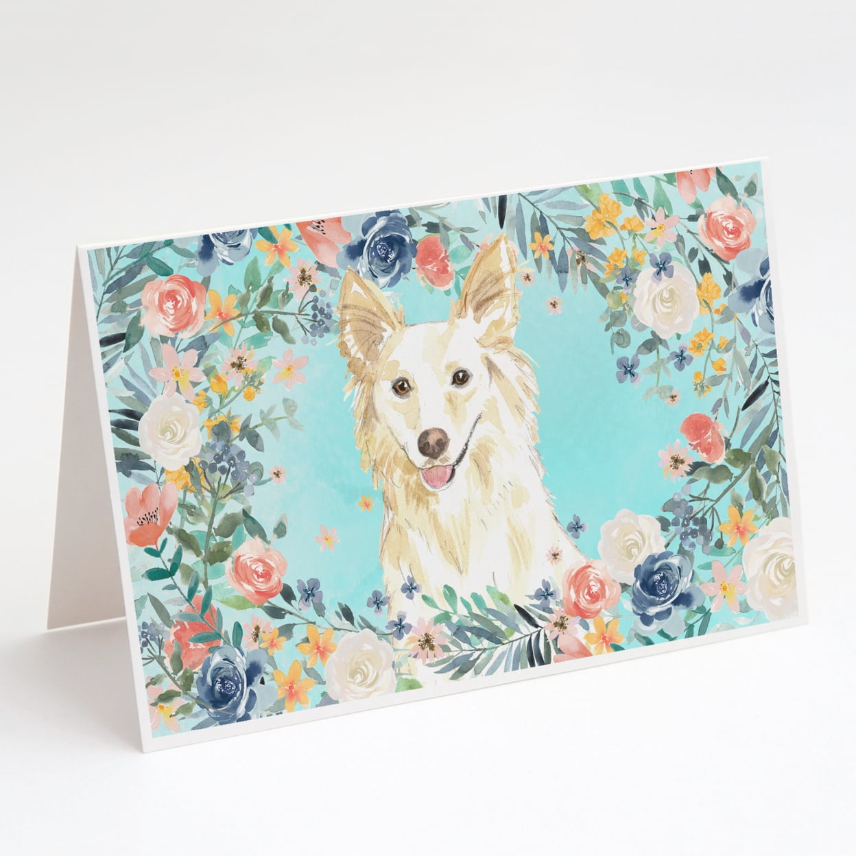 White Collie Greeting Cards and Envelopes Pack of 8