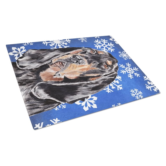 Caroline's Treasures Coonhound Blue Snowflake Winter Glass Cutting Board Large
