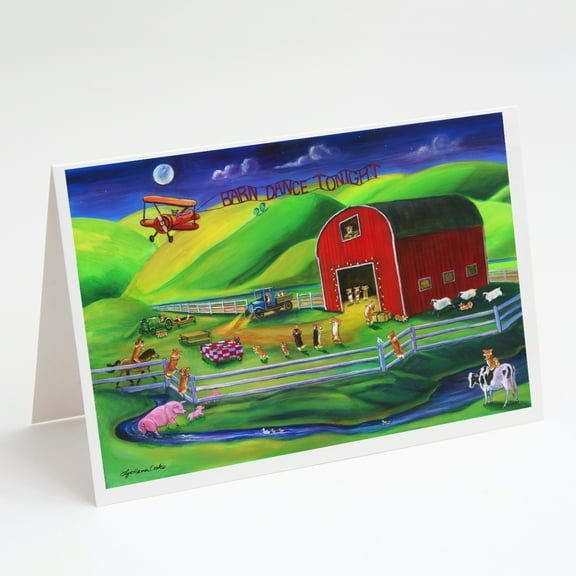 Corgi Barn Dance Greeting Cards and Envelopes Pack of 8