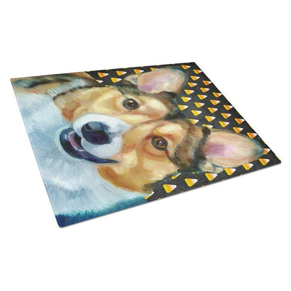 Caroline's Treasures Corgi Candy Corn Halloween Glass Cutting Board Large