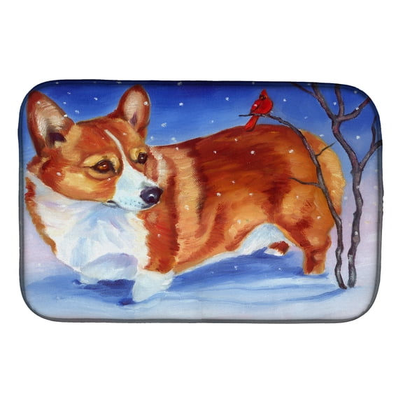 Corgi Cardinal Buddy Dish Drying Mat
