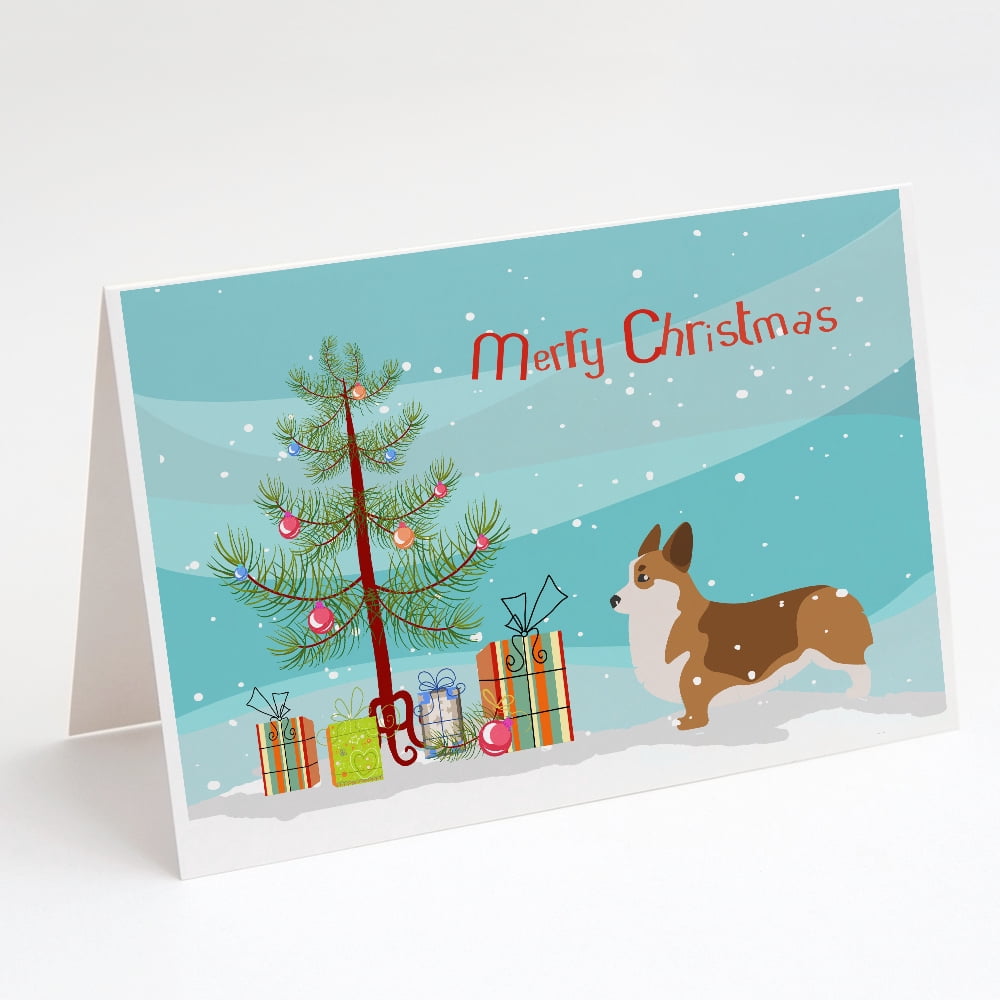 Corgi Merry Christmas Tree Greeting Cards and Envelopes Pack of 8
