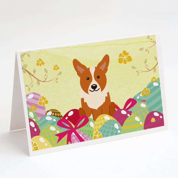 Easter Eggs Corgi Greeting Cards and Envelopes Pack of 8