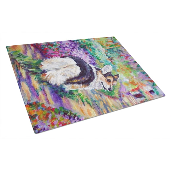 Caroline's Treasures Corgi Garden Path Glass Cutting Board Large