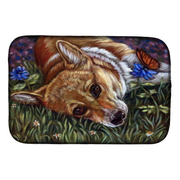 Caroline's Treasures Corgi Pastel Butterfly Dish Drying Mat
