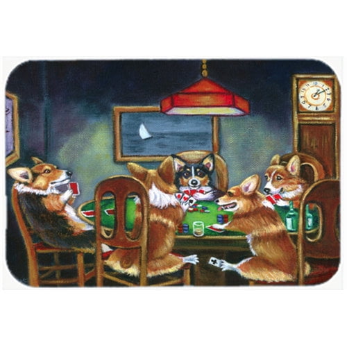 caroline's treasures 7416cmt"corgi playing poker" kitchen or bath mat, 20" h x 30" w, multicolor