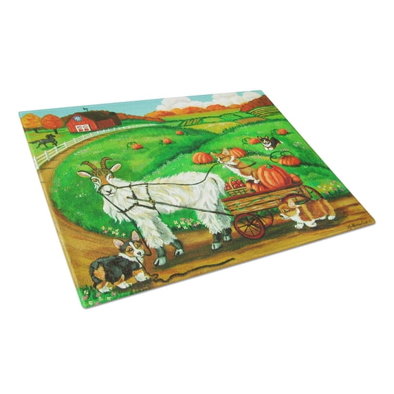 Caroline's Treasures Corgi Pumpkin Ride with Goat Glass Cutting Board Large