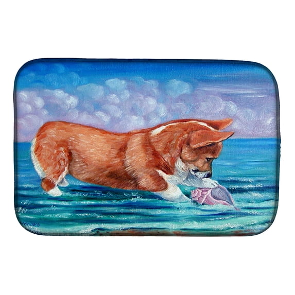 Caroline's Treasures Corgi Sea Shell Find Dish Drying Mat