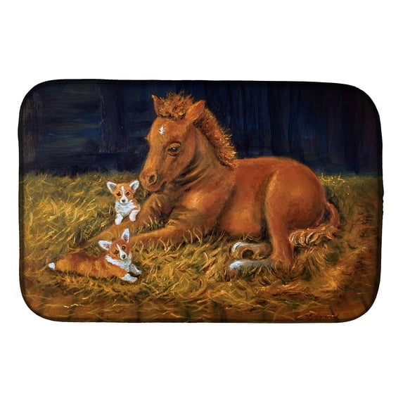 Caroline's Treasures Corgi Sunrise with Colt Dish Drying Mat
