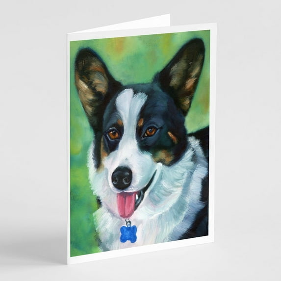 Corgi with blue tag Greeting Cards and Envelopes Pack of 8