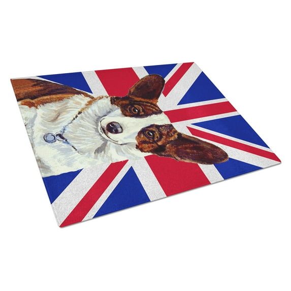 Caroline's Treasures Corgi with English Union Jack British Flag Glass Cutting Board Large Size