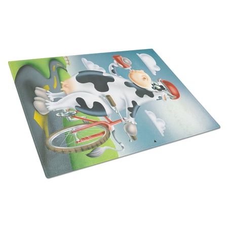 Caroline's Treasures Cow on a Bike Ride Glass Cutting Board Large