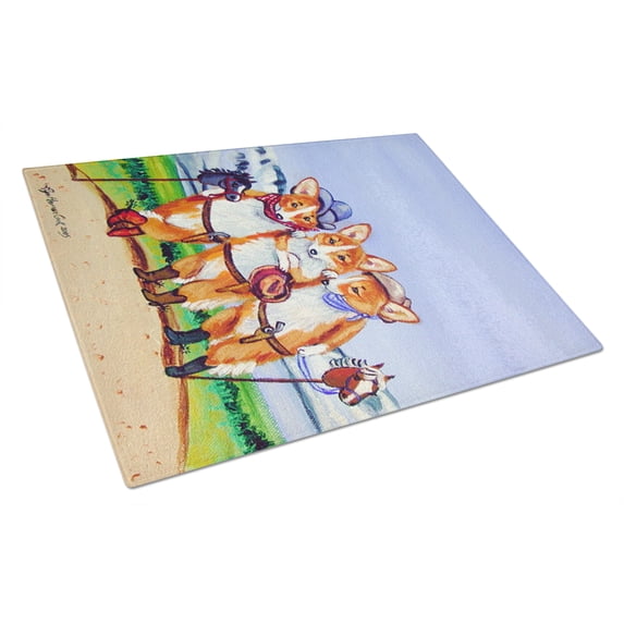 Caroline's Treasures Cowboy Corgi Glass Cutting Board Large