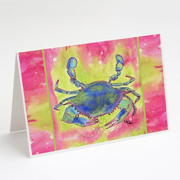 Blue Crab Bright Pink and Green Greeting Cards and Envelopes Pack of 8