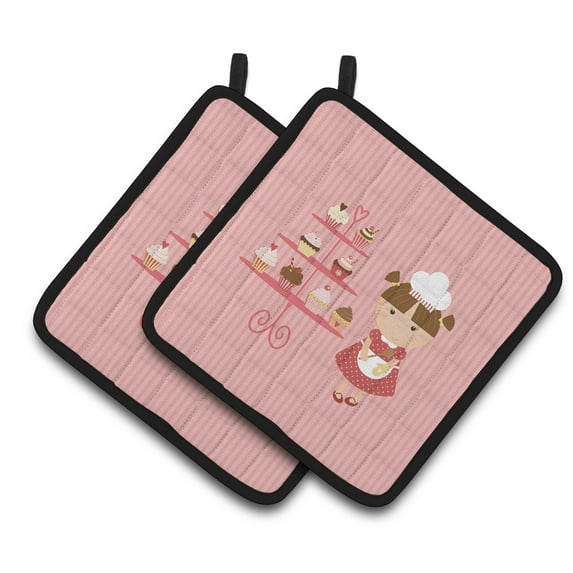 Caroline's Treasures Cupcake Baker Brunette Pink Pair of Pot Holders
