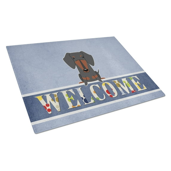 Caroline's Treasures Dachshund Black Tan Welcome Glass Cutting Board Large