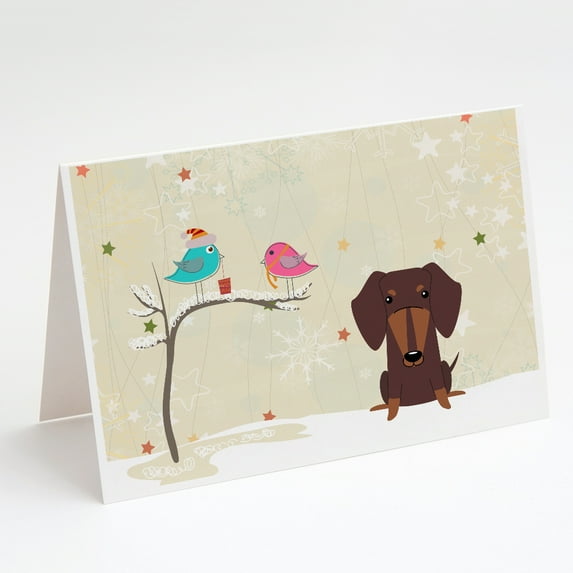 Christmas Presents between Friends Dachshund - Chocolate Greeting Cards and Envelopes Pack of 8