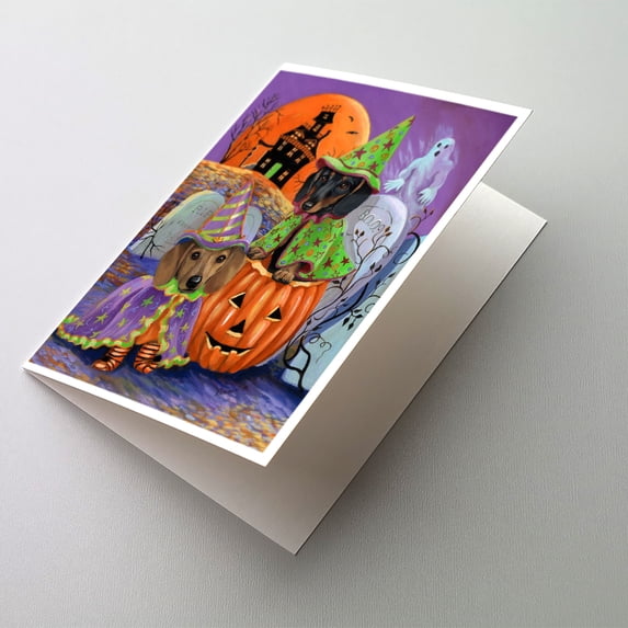 Dachshund Halloween Haunted House Greeting Cards and Envelopes Pack of 8
