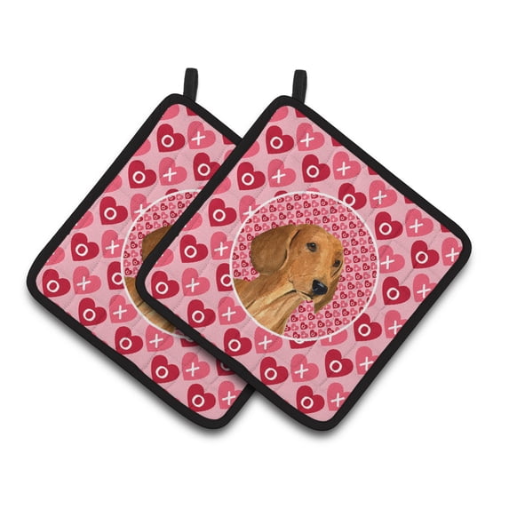 Caroline's Treasures Dachshund Hearts Love and Valentine's Day Portrait Pair of Pot Holders