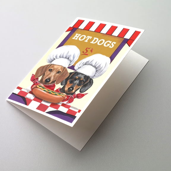 Dachshund Hot Dog Stand Greeting Cards and Envelopes Pack of 8