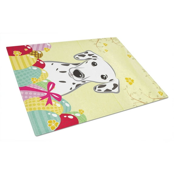 Caroline's Treasures Dalmatian Easter Egg Hunt Glass Cutting Board Large