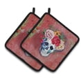thumbnail image 1 of Day of the Dead Red Flowers Skull Pair of Pot Holders, 1 of 3