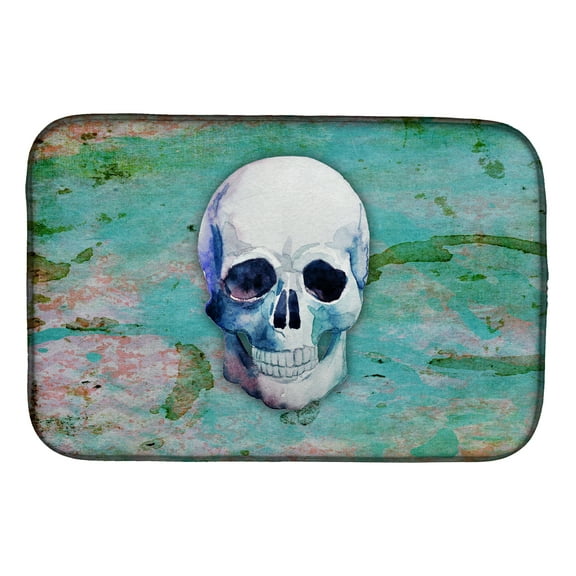 Caroline's Treasures Day of the Dead Teal Skull Dish Drying Mat