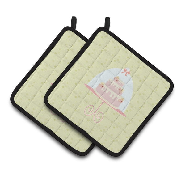Caroline's Treasures Decorated Cake on Green Pair of Pot Holders